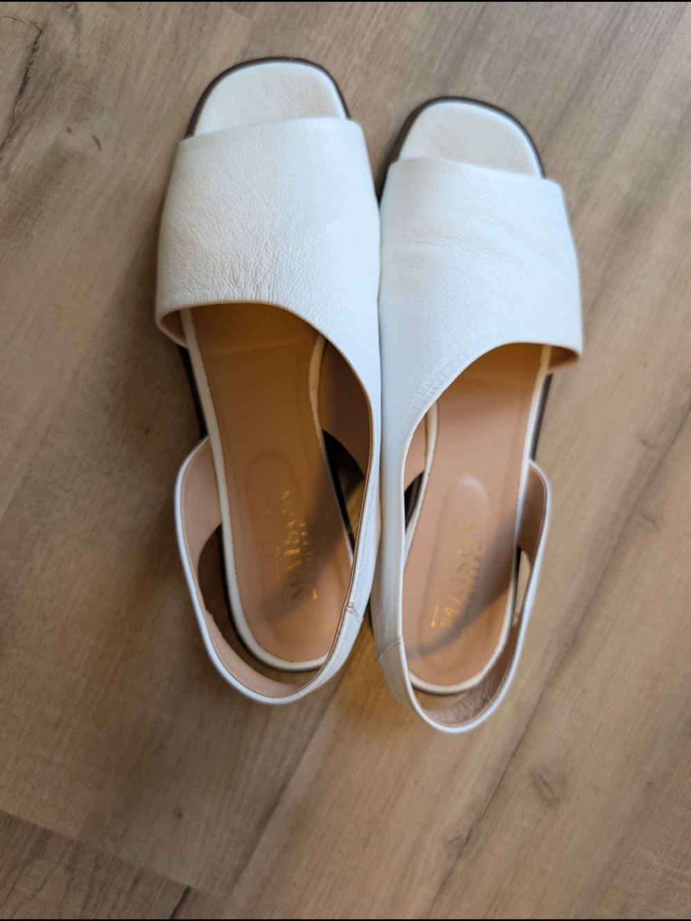 White Leather Slingback Sandals - Unbranded